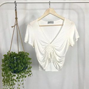 gaze Ruched Drawstring V-Neck Crop Top M